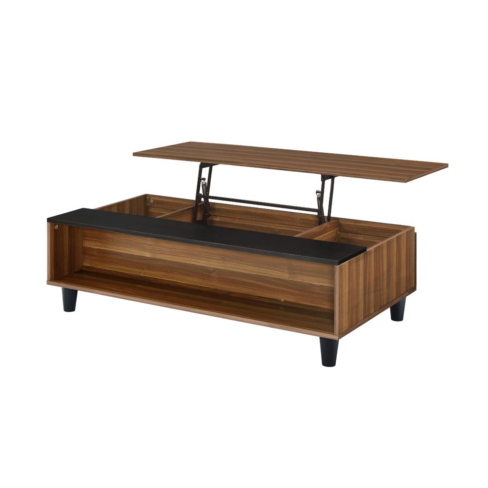 rectangular coffee table with lift top with open compartments- Walnut