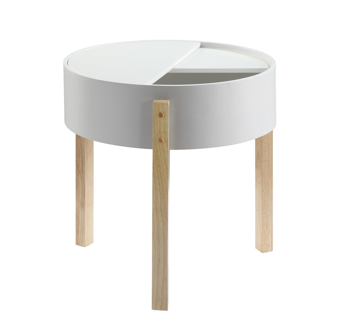 round end table with hidden storage - White