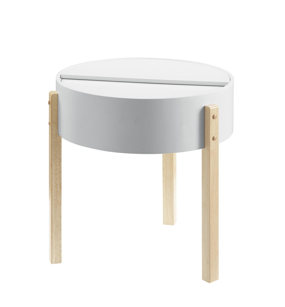 wooden round table with hidden storage - White