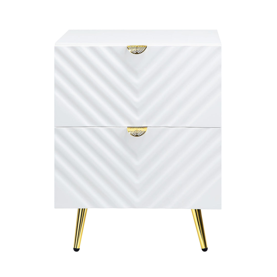 two drawers nightstand with metal legs - White