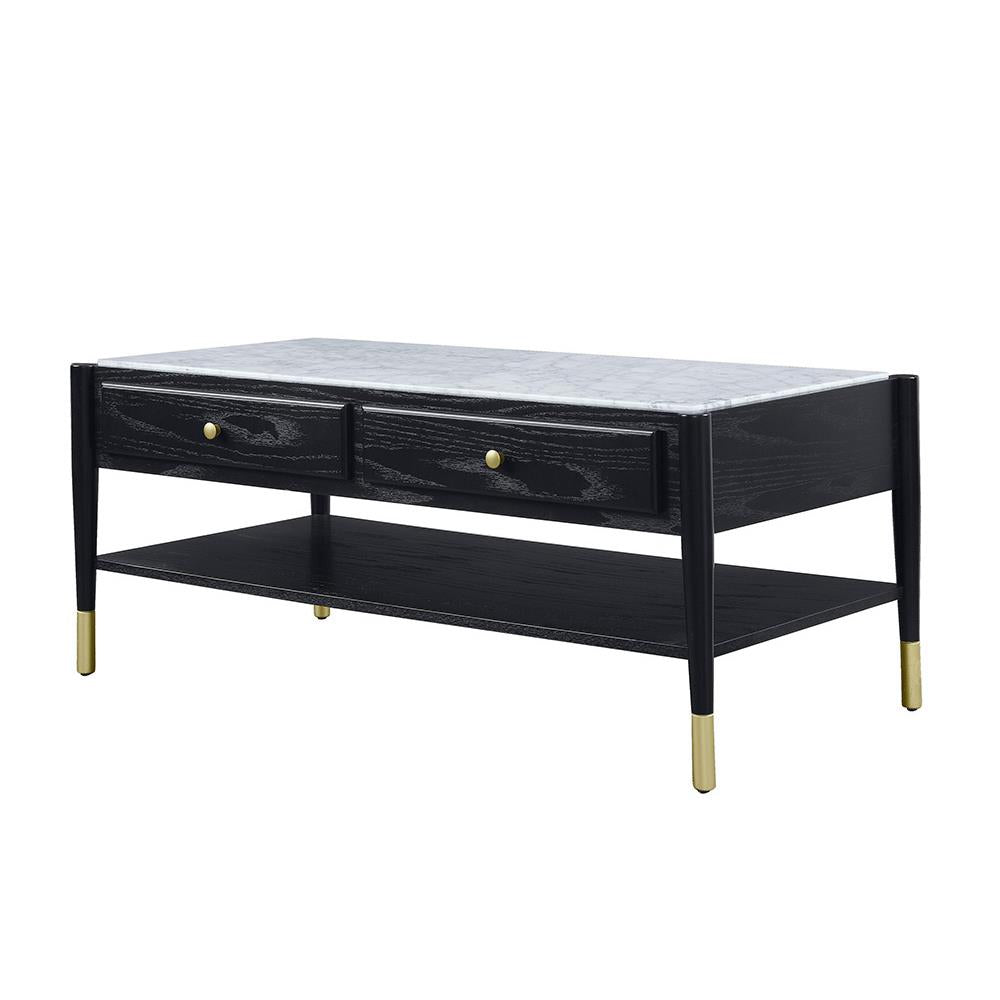rectangular coffee table with 2 drawers coffee table - Black