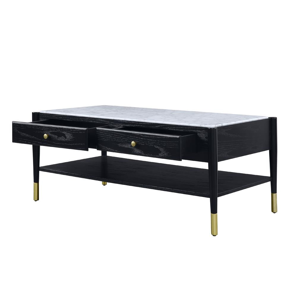 Marble Top and Black Finish coffee table for living room - Black