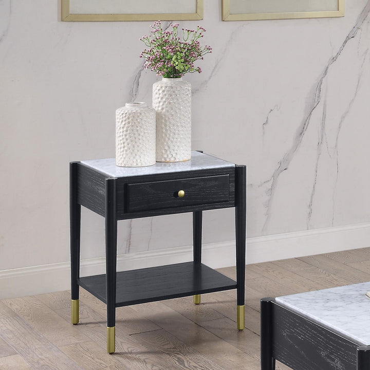 Rectangular End Table with Drawer and Open Compartment - Black