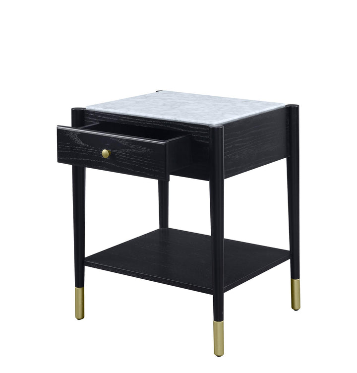 Rectangular End Table with wooden Open Compartment- Black