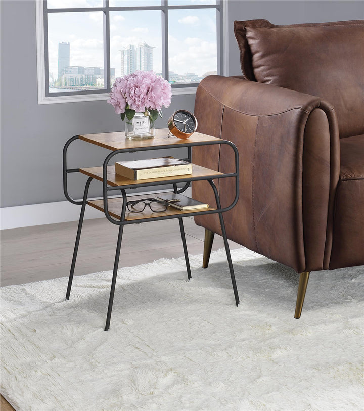 two open storage shelves accent table - Oak