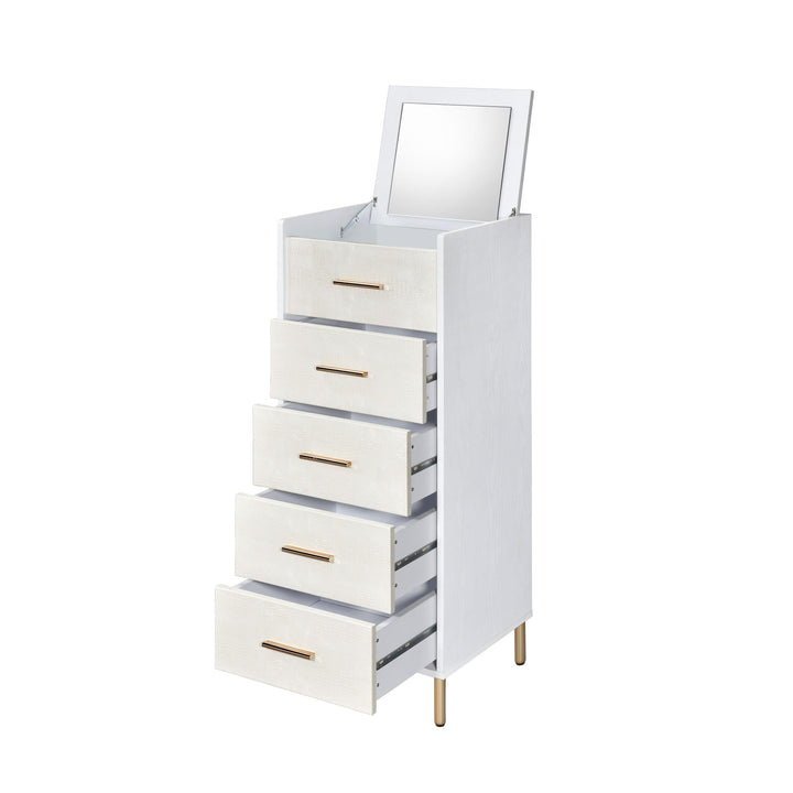 Faux Crocodile Skin Pattern 5 drawer jewelry armoire - White