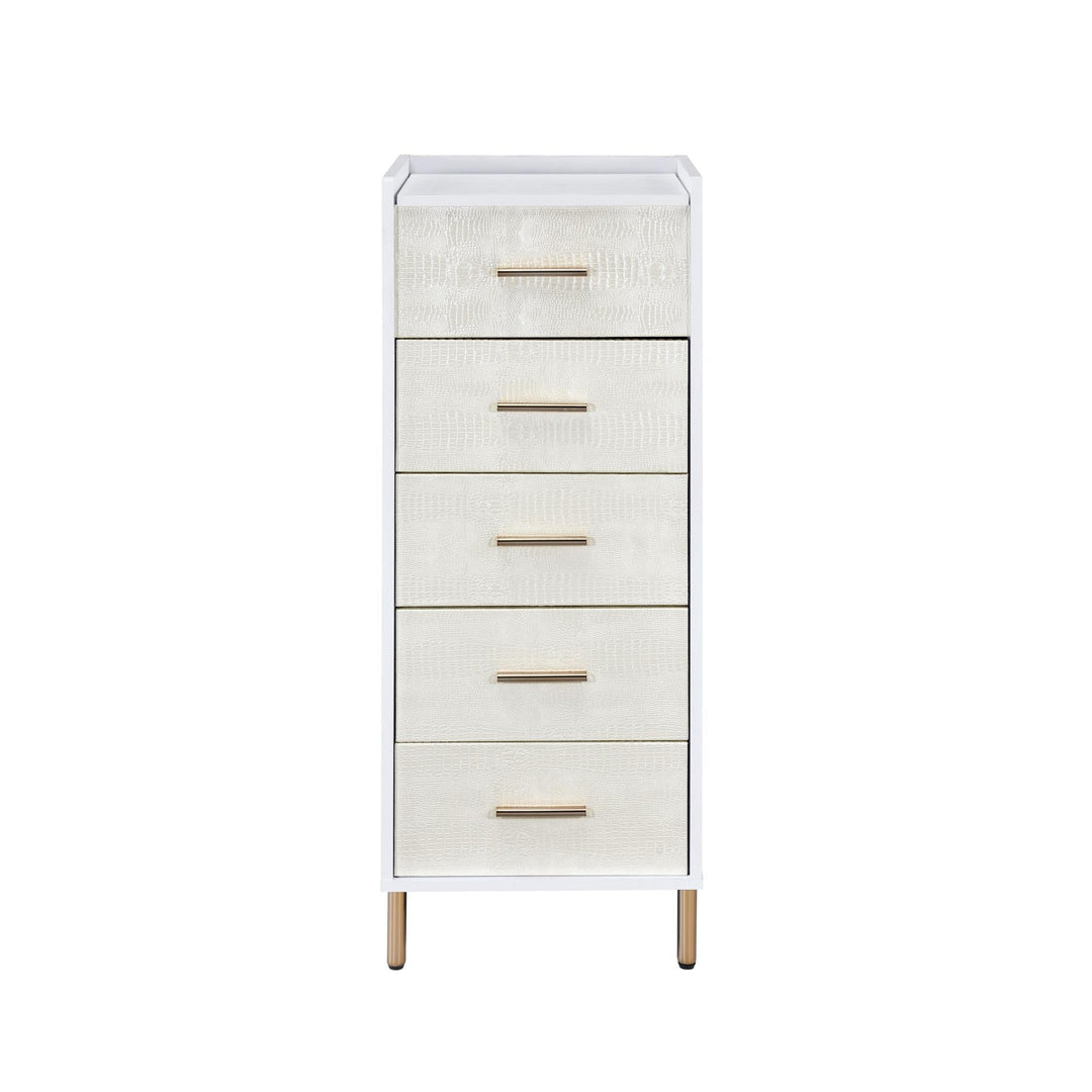Karina 5 Drawer Jewelry Armoire with Faux Crocodile Skin Pattern - White