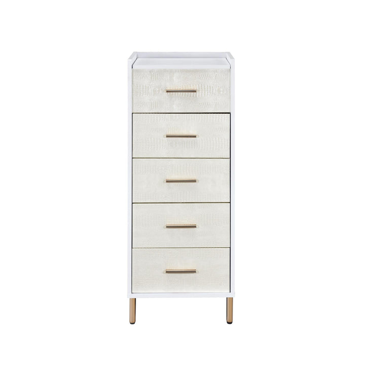 Karina 5 Drawer Jewelry Armoire with Faux Crocodile Skin Pattern - White