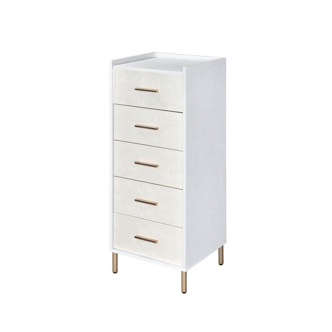 Modern 5 drawer jewelry armoire cabinet - White