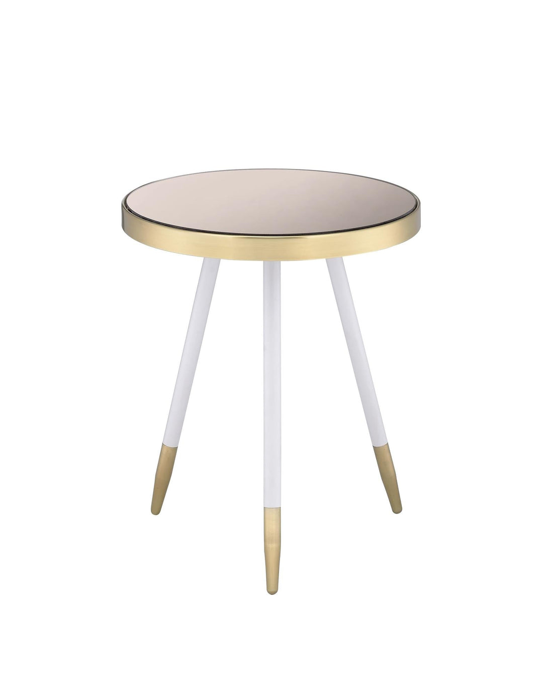 Jolie Round Smokey Mirrored Accent Table - Brass