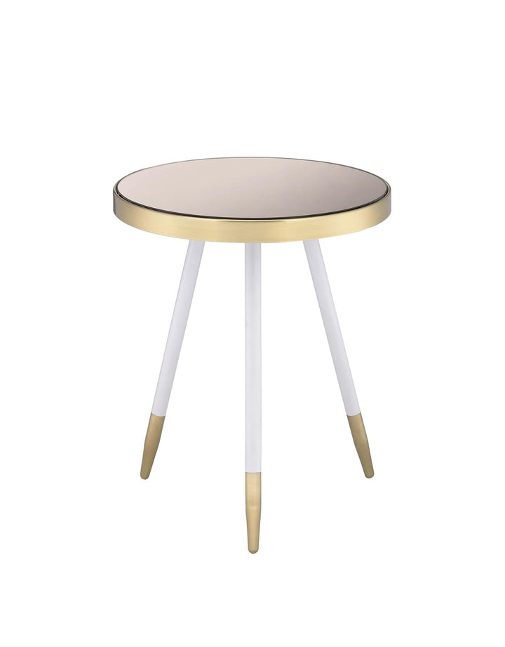 Jolie Round Smokey Mirrored Accent Table - Brass