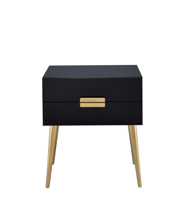 Clover Rectangular End Table with 2 Drawers - Black