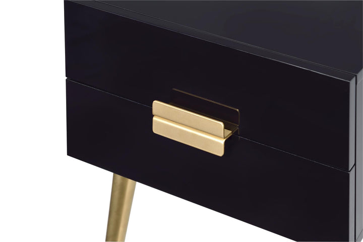 Gloss finished rectangular end table with 2 close storage - Black