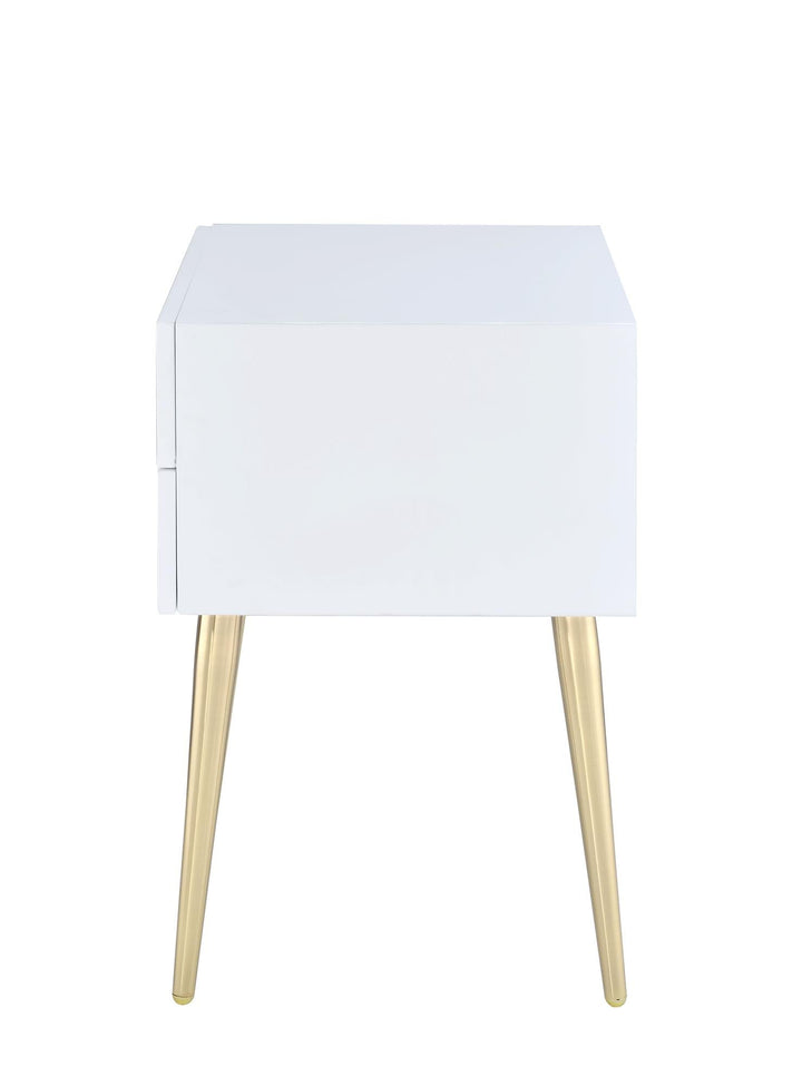 Rectangular End Table with 2 Drawers - White