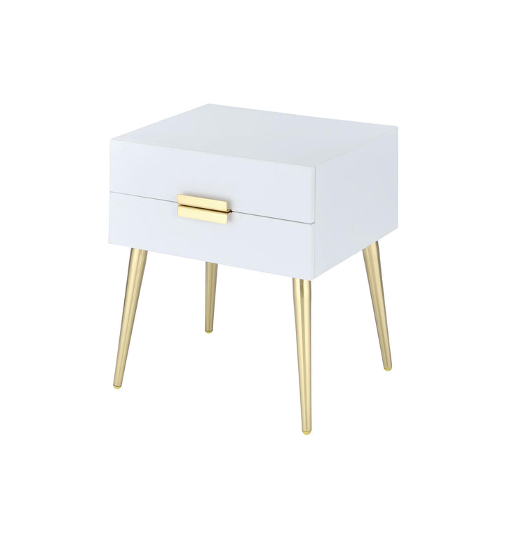 End Table with 2 closed Drawers - White