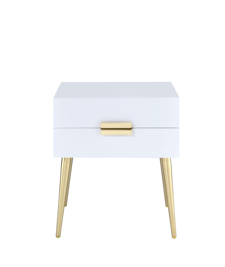 Clover Rectangular End Table with 2 Drawers - White