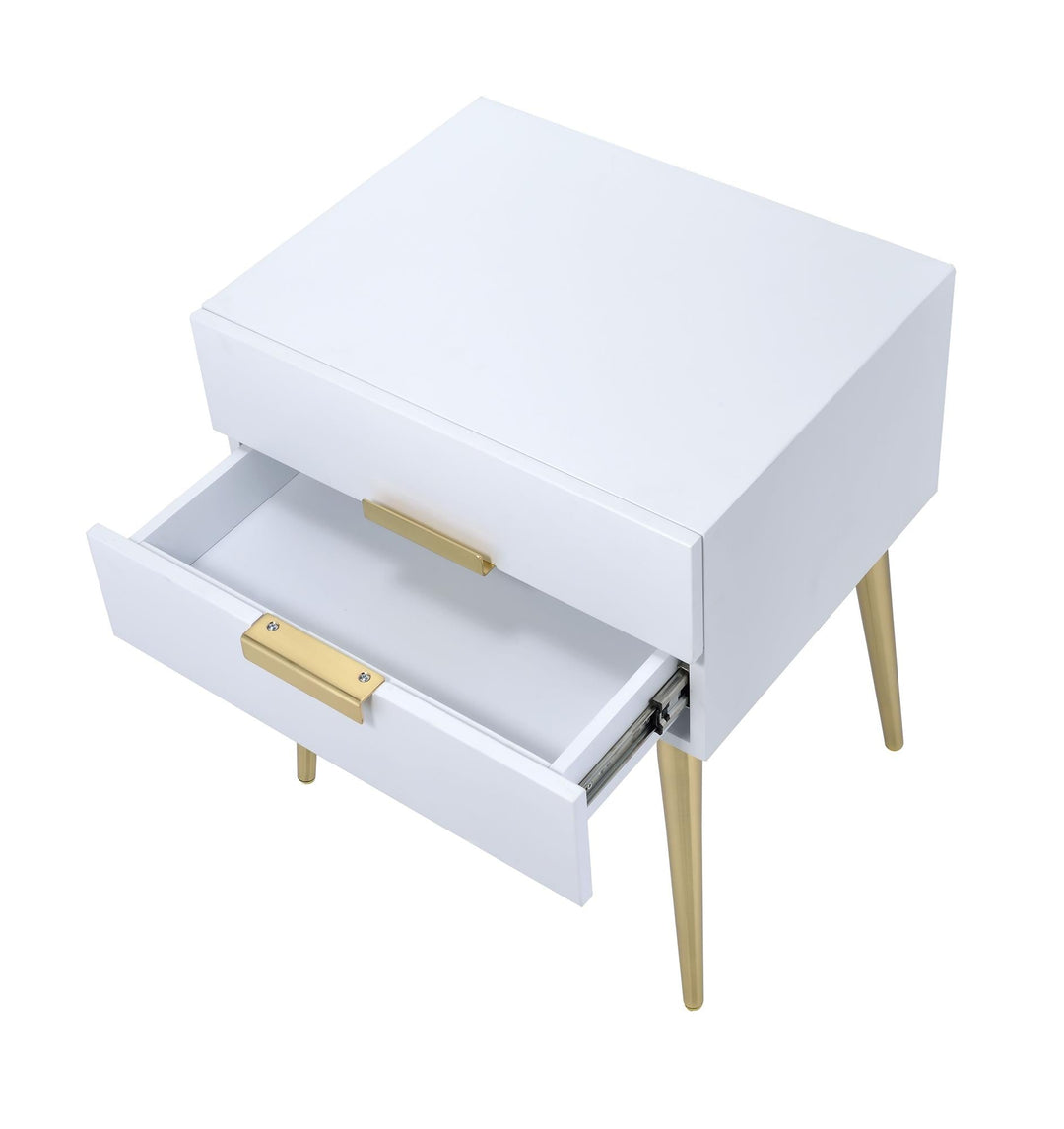 Wooden top rectangular end table - White