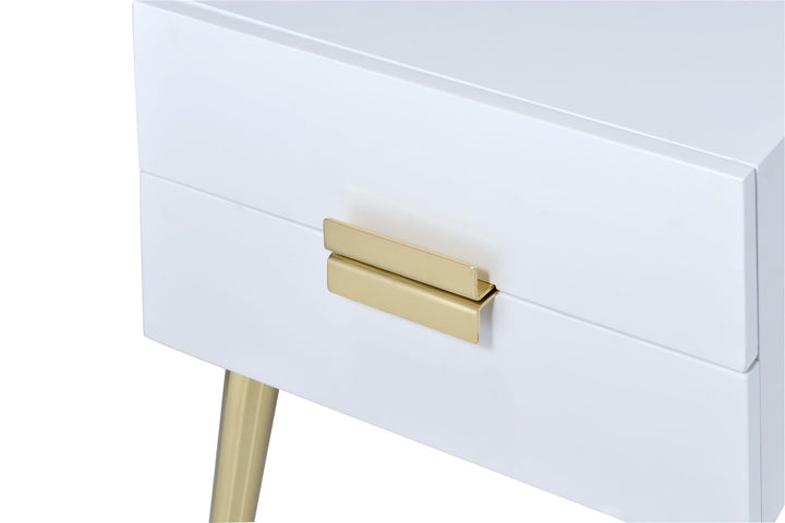 Gloss finished rectangular end table with 2 close storage - White