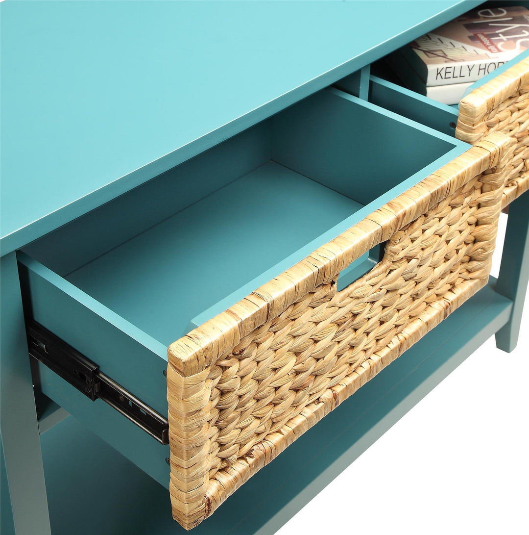 stylish console table with 2 basket storage - Teal