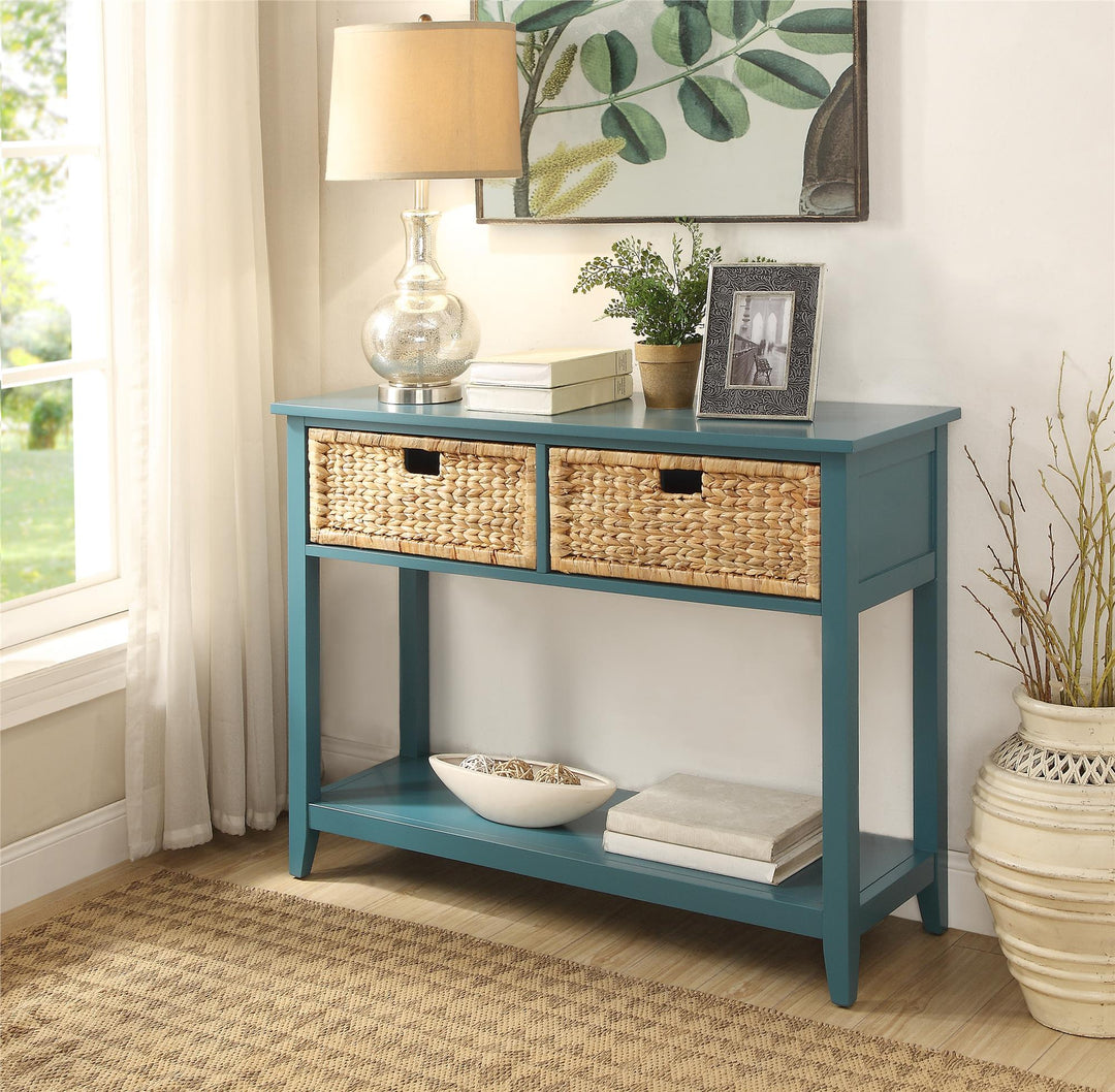 Console Table with 2 Basket Drawers - Teal
