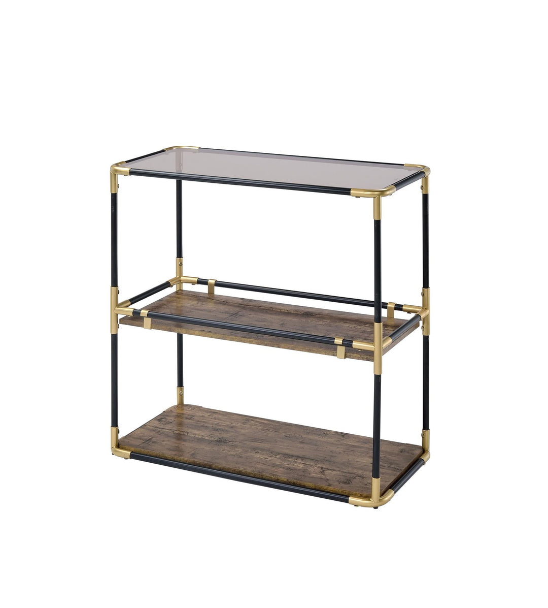 glass top console table with two open shelves - Black