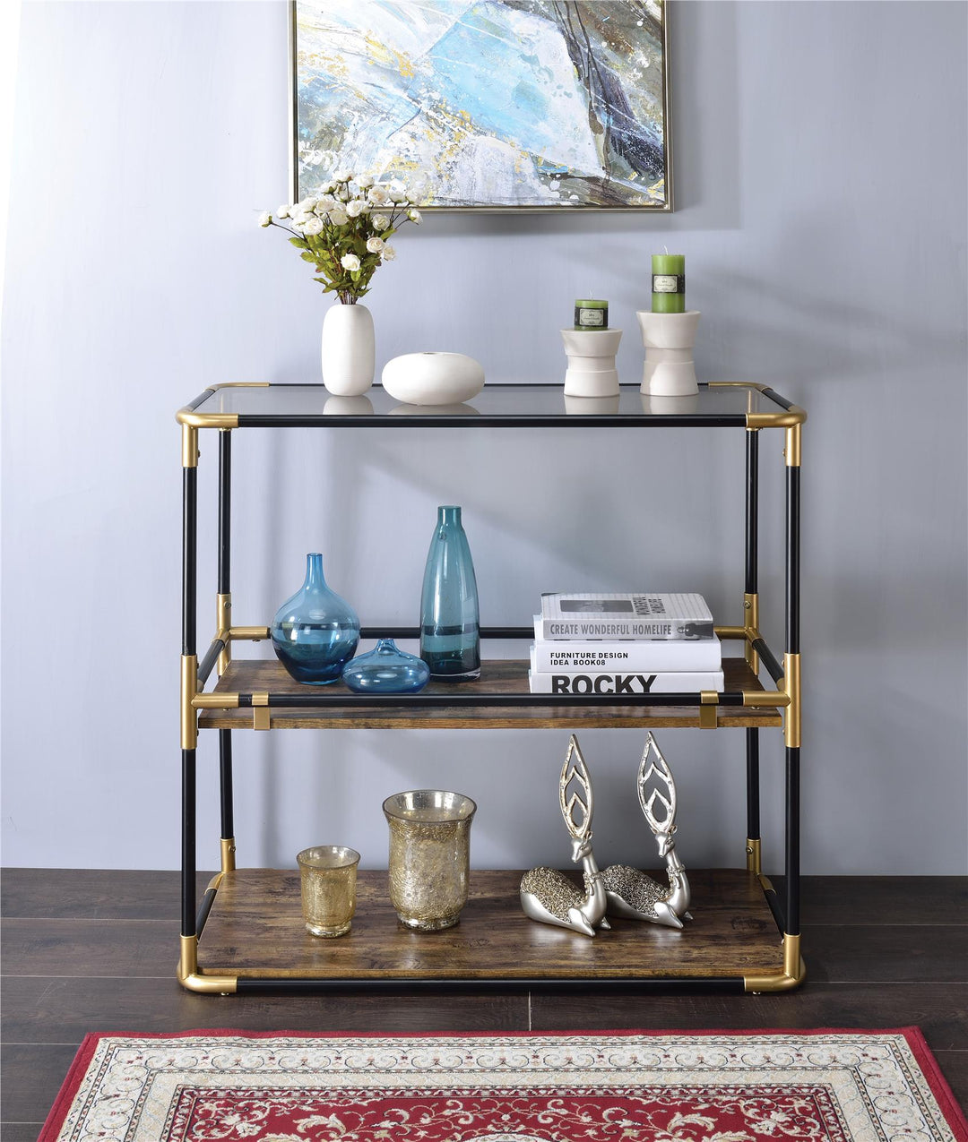 Glass top console table - Black
