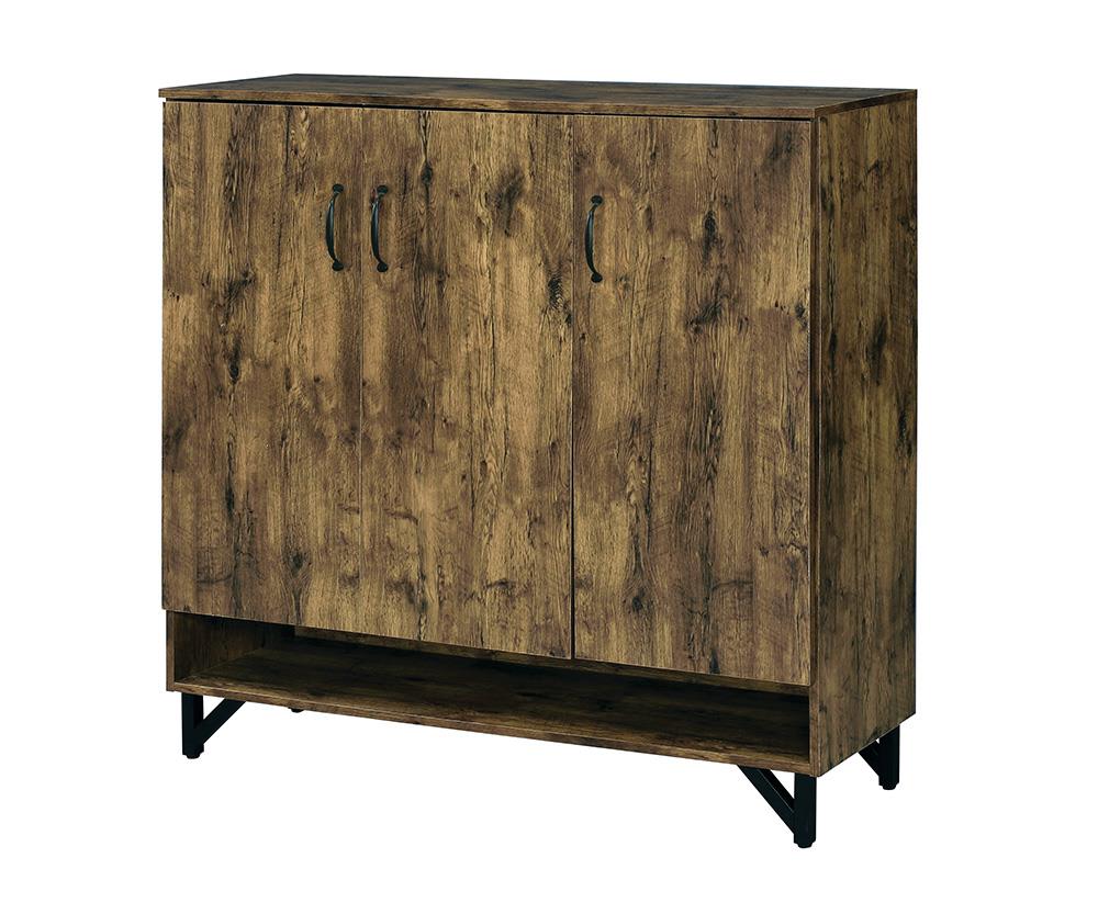 3 Door Shoe Cabinet with 1 Open Compartment and 5 Inner Shelves - Oak