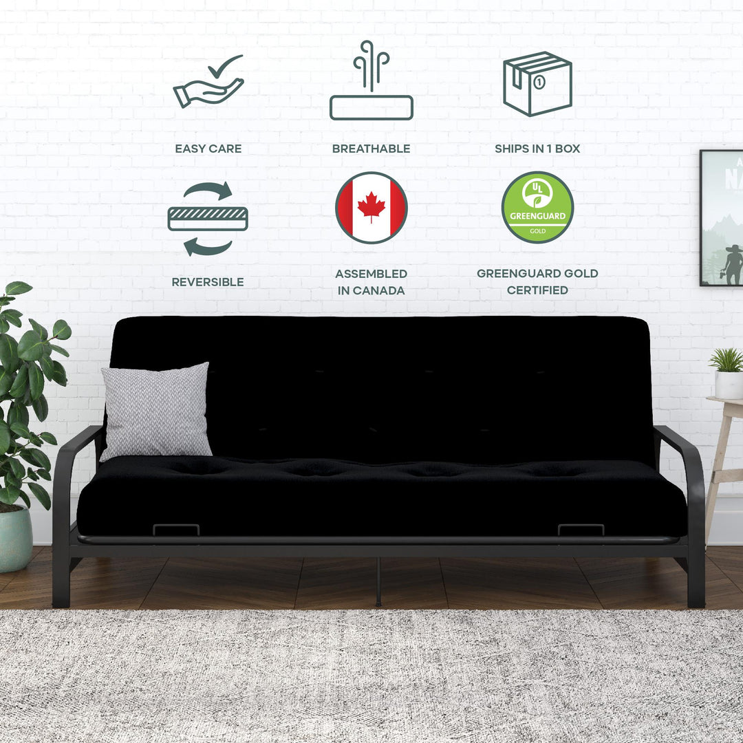 Cozey 8-Inch Pocket Spring Coil Full Sized Futon Mattress with Polyester Linen - Black - Full