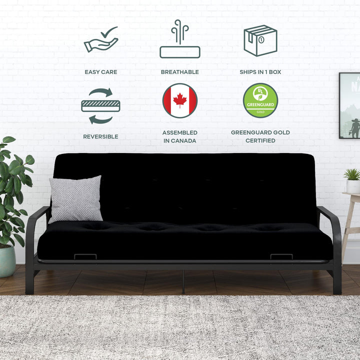 Cozey 8-Inch Pocket Spring Coil Full Sized Futon Mattress with Polyester Linen - Black - Full