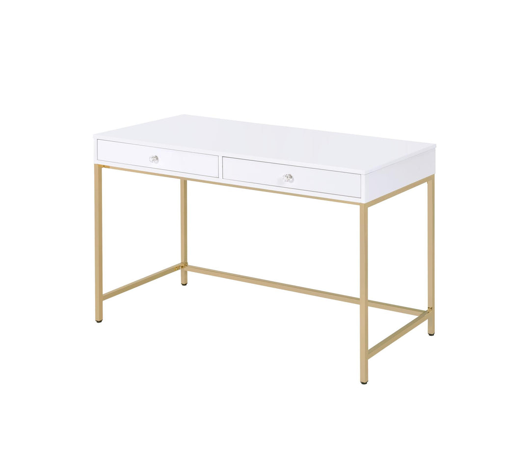 High Gloss and Gold Finish base vanity desk - White