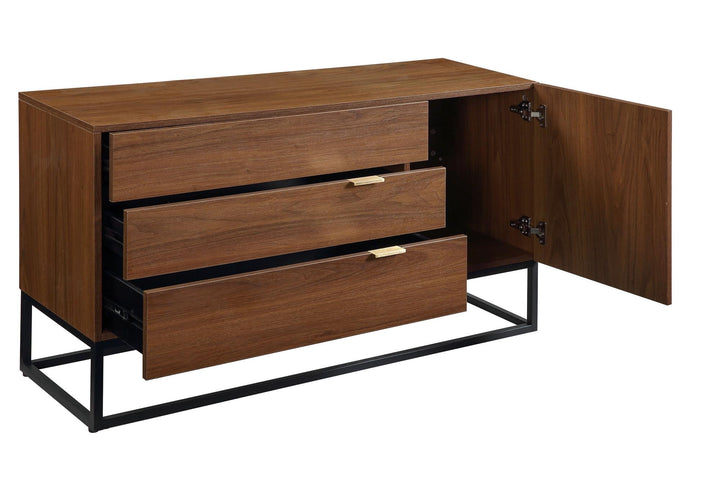 Rectangular Console Table with 3 Storage cabinet - Walnut