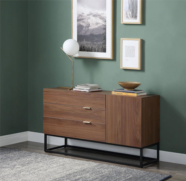 Rectangular Console Table with 3 Storage Drawers - Walnut