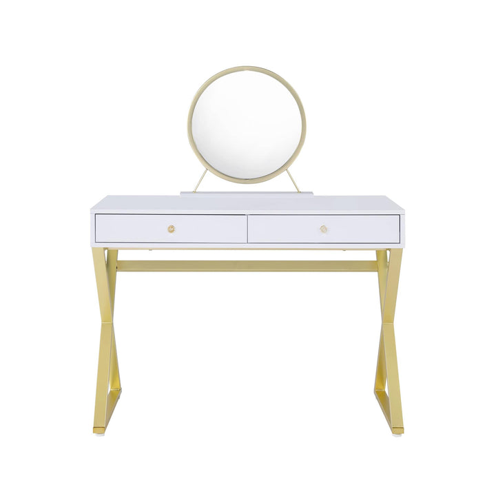 Coleen Vanity Desk with Mirror and Jewelry Tray - White