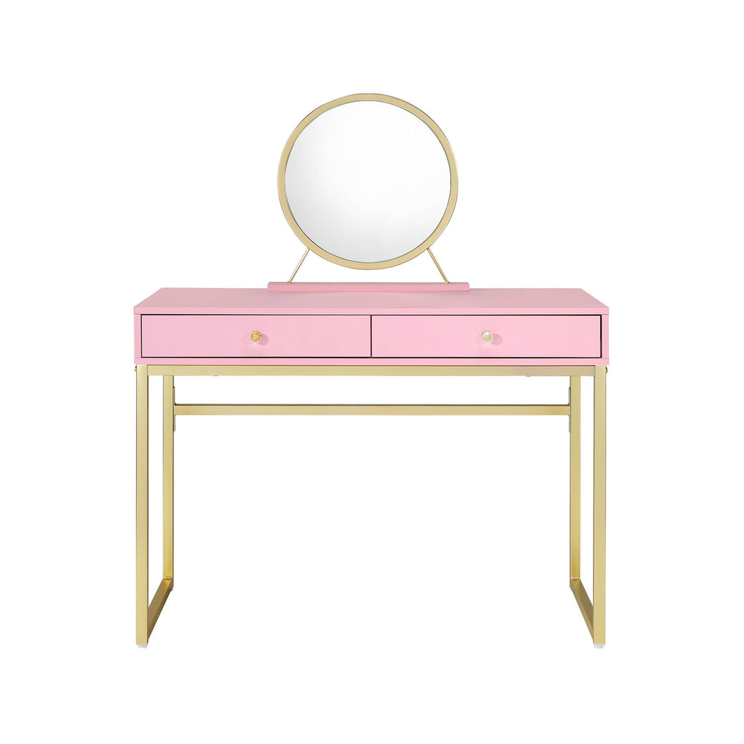 Dalia Vanity Desk with Round Mirror & Jewelry Tray - Pink