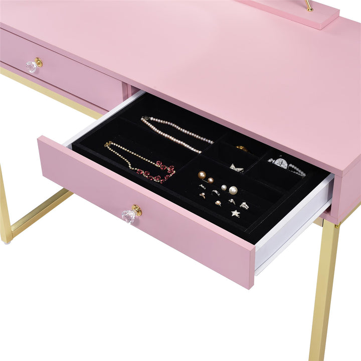 2 drawers vanity jewelry desk- Pink