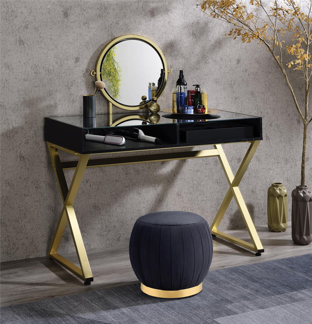 vanity desk with round mirror - Black