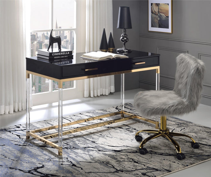Rectangular Writing Desk with 2 Storage Drawers - White