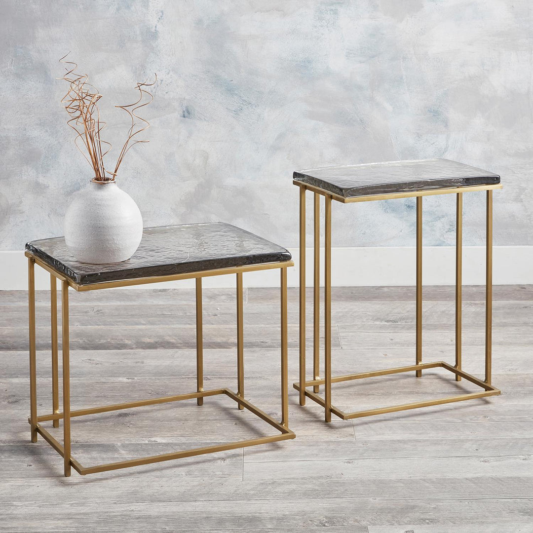 Callie Rectangular Side Table with Metal Frame and Glass Top - Gold