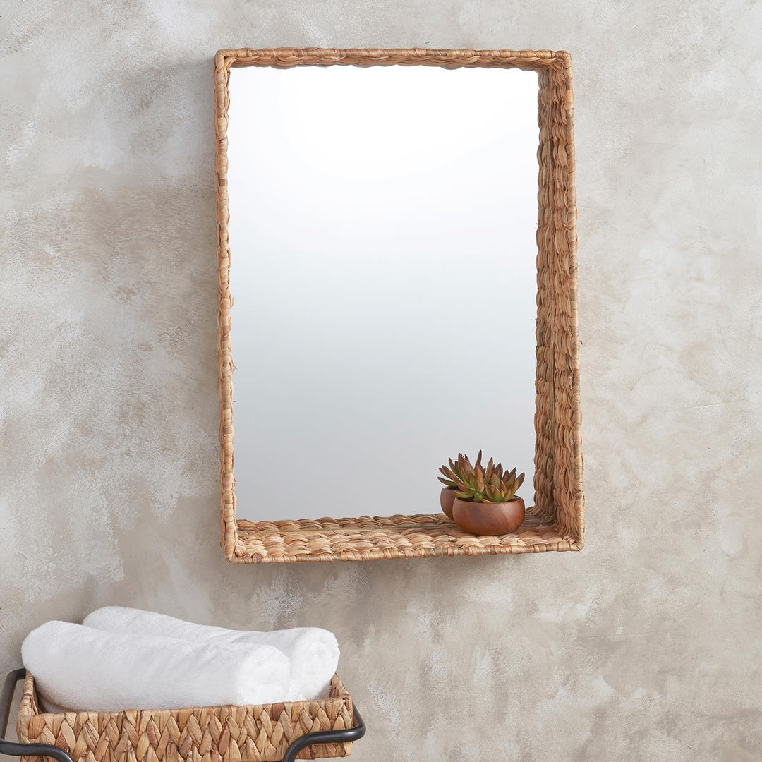 Seagrass Mirror with Shelf - Beige