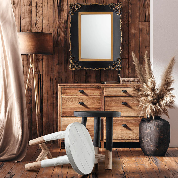 Ornate Antique Style Black and Gold Mirror - Black
