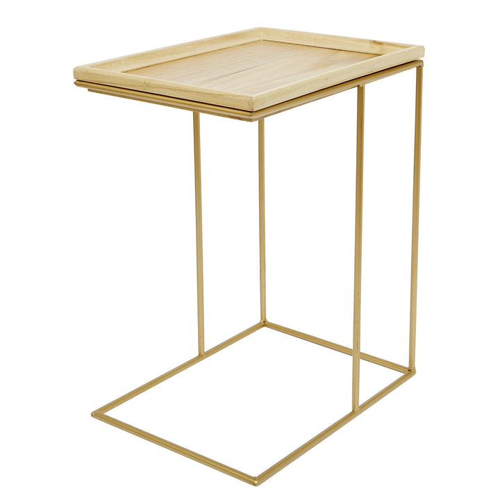Gold Iron Frame with Wood Top Side Table - Gold