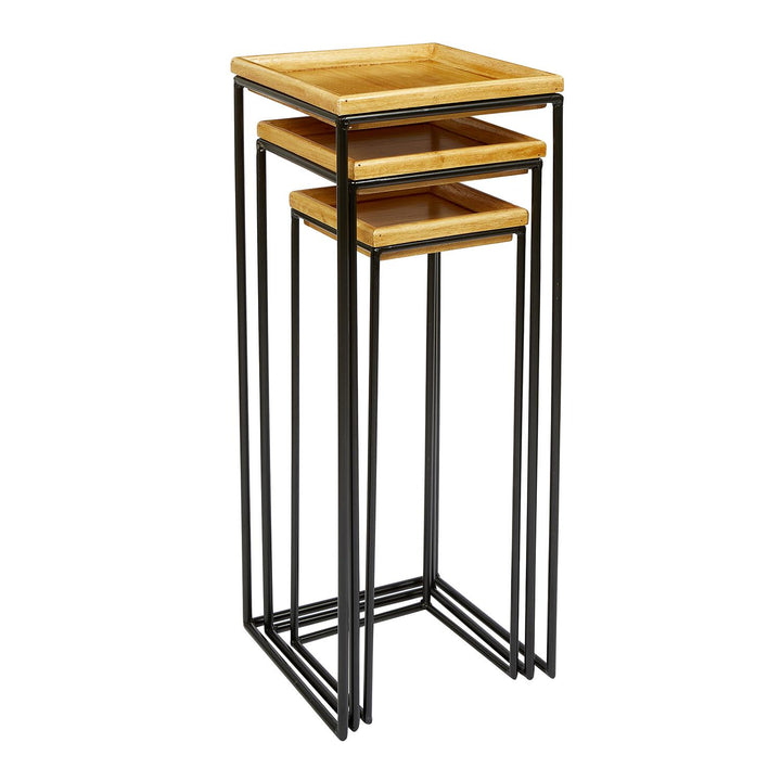 square nesting table with wooden top - Black