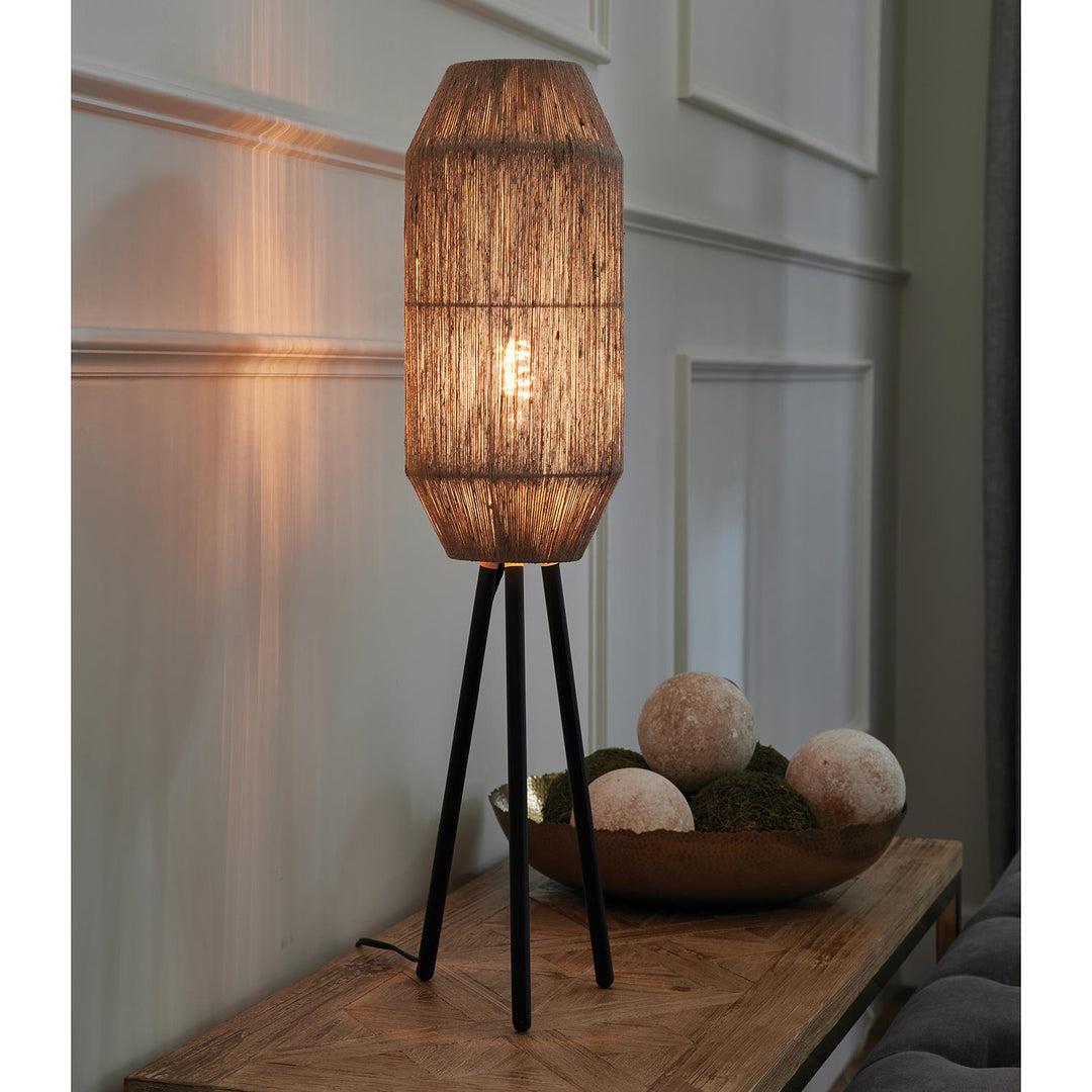 Woven Rattan Lamp with Iron Base - Wheat