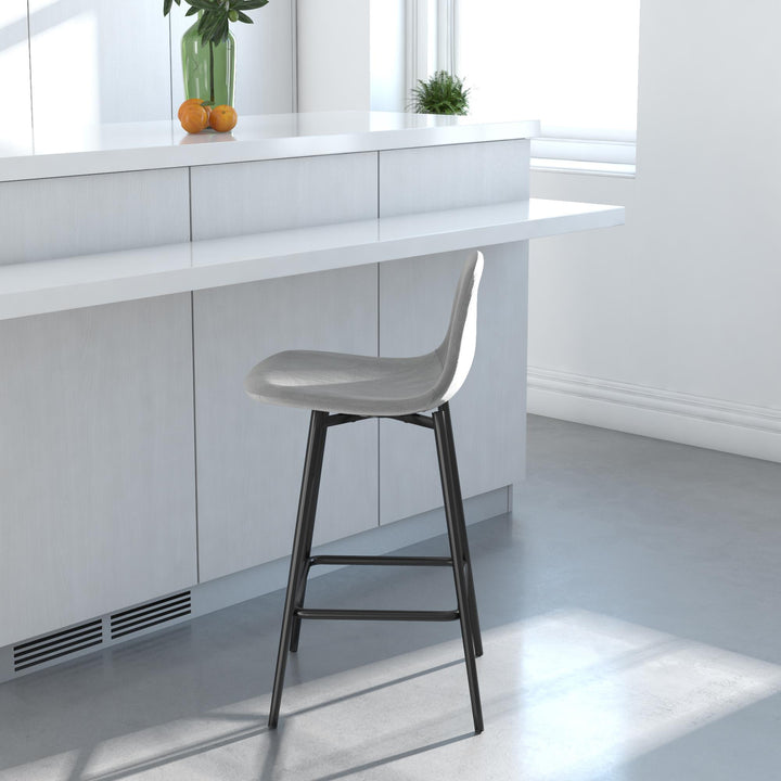 Brandon Upholstered Mid Century Modern Counter Height Bar Stool - Gray