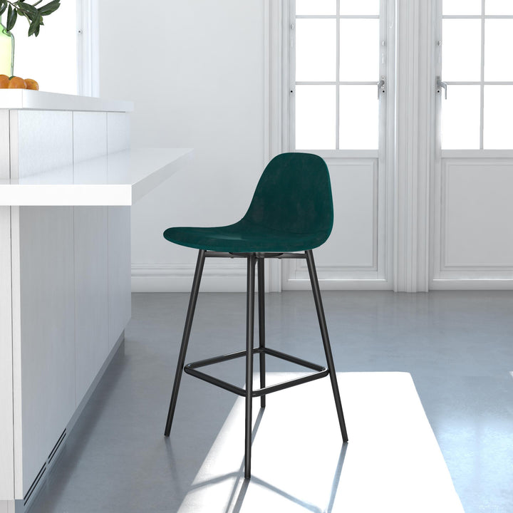 Brandon Upholstered Mid Century Modern Counter Height Bar Stool - Green