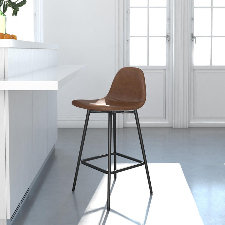 Brandon Upholstered Mid Century Modern Counter Height Bar Stool - Camel