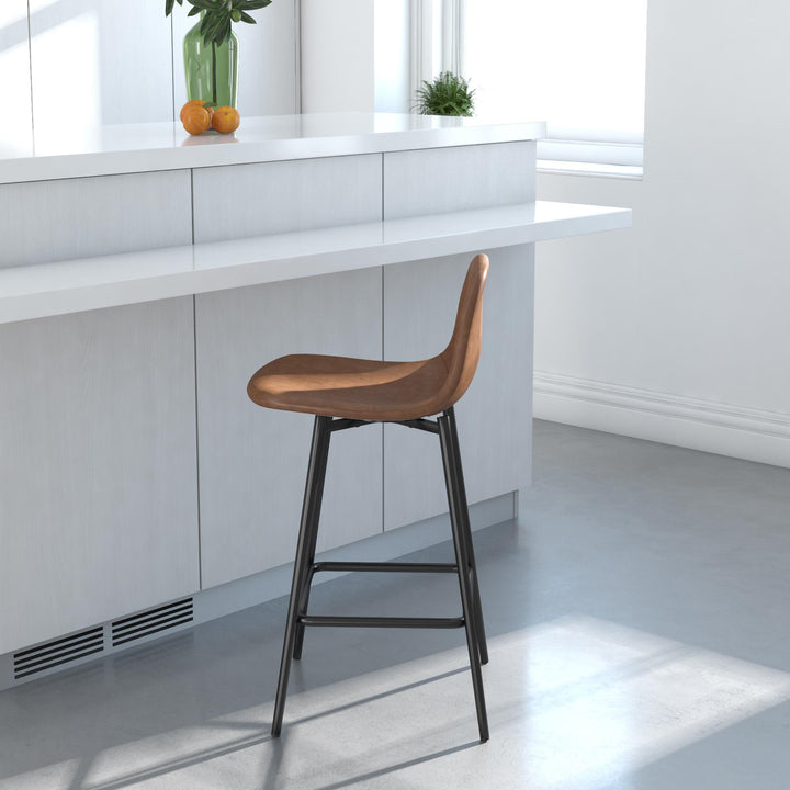 Brandon Upholstered Mid Century Modern Counter Height Bar Stool - Camel