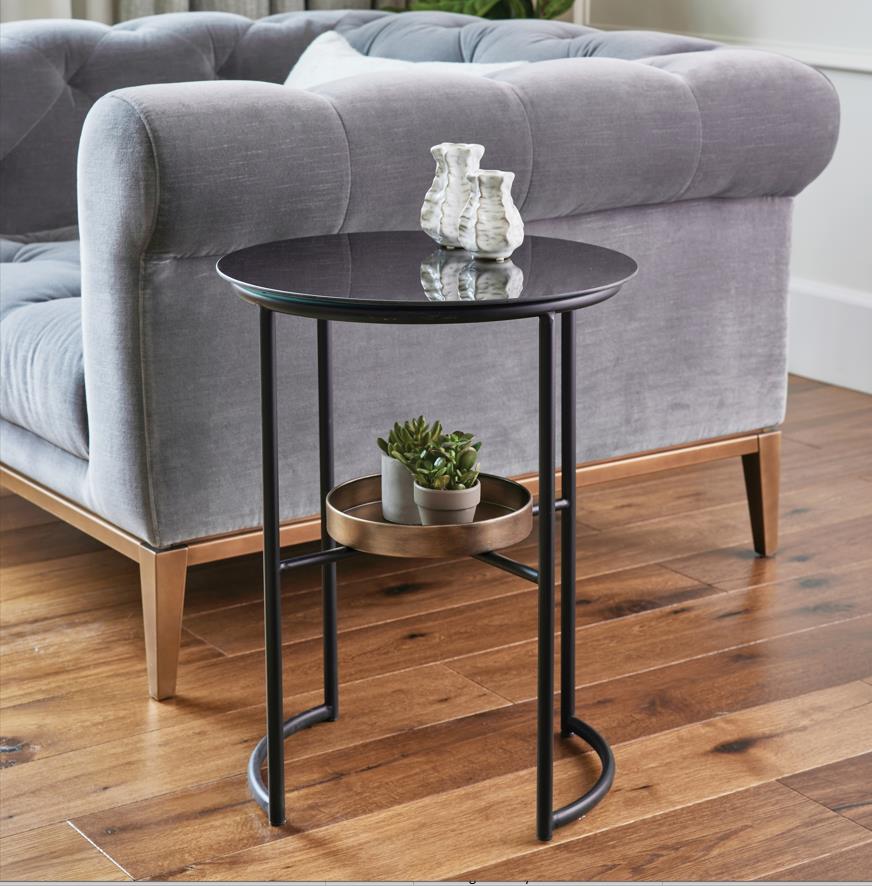 Elegant metal framed table with glass top - Black