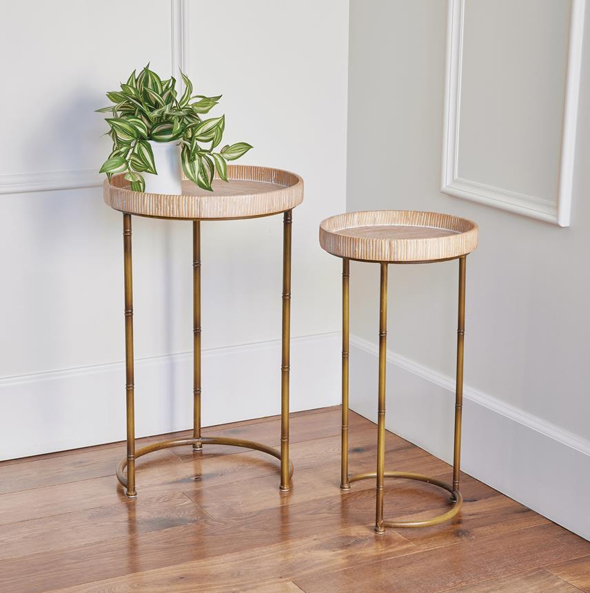 Clark Rattan Nested Tables with Iron Base - Set/2 - Gold