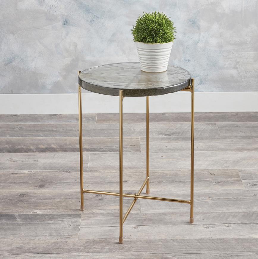 Callie Round Glass Table with Metal Frame - Gold